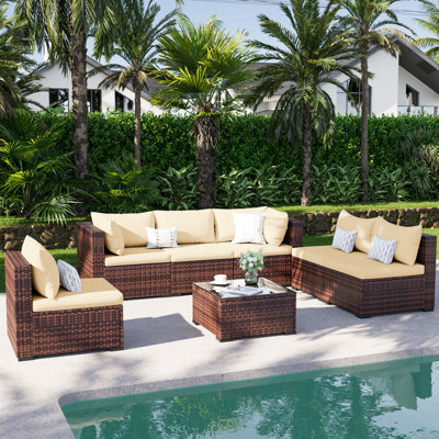 Bhairavi 6 - Person Modular Patio Conversation Set with Cushions