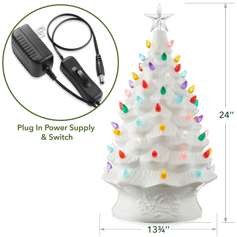 24-Inch White Ceramic Christmas Tree with Multi-Color Lights