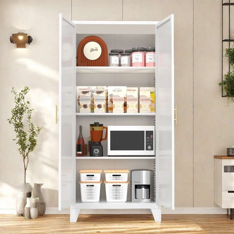 61 Inch Steel Storage Cabinet, Tall Metal Locker With Adjustable Shelves, Heavy Duty Wardrobe For Office Garage, Easy Assembly Utility Cabinet