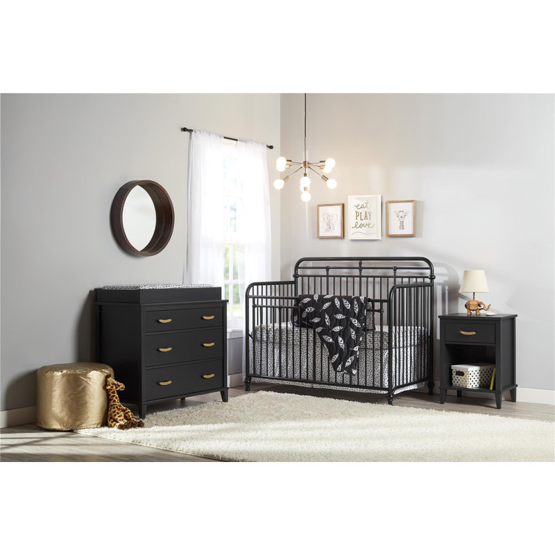 Hawken Matte Black Nightstand with Gold Feather Drawer Pull