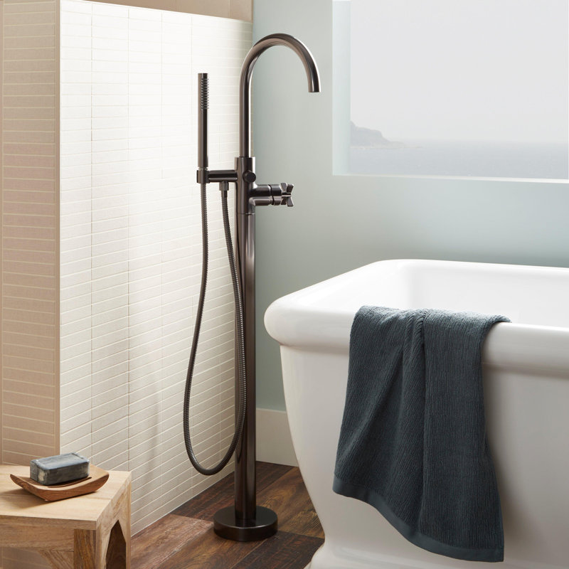 Vassor Floor Mounted Tub Filler Faucet and Valve, Gunmetal