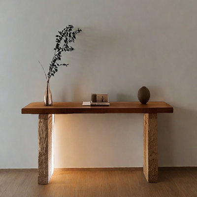 Console Mid-Century moderne en bois massif