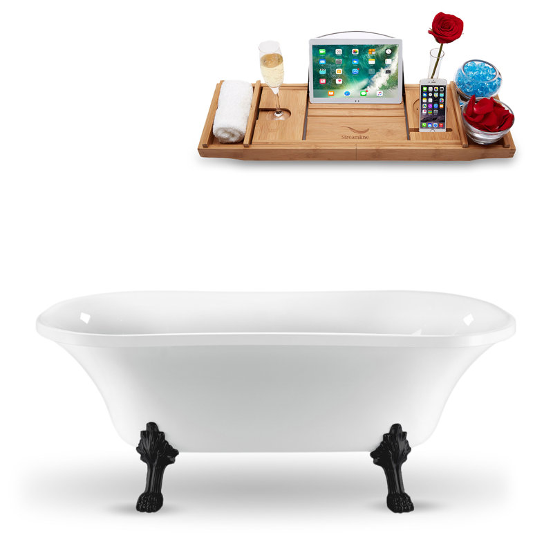 68'' x 33.9'' Soaking Acrylic Bathtub, Matte Black, Polished Chrome