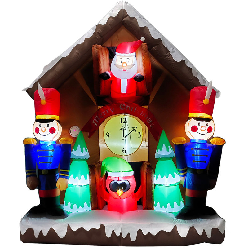 Fraser Hill Farm Fraser Hill Farm 6-Ft. Tall Santa Nutcracker Cuckoo Clock Blow Up Christmas Inflatable with Lights, Music
