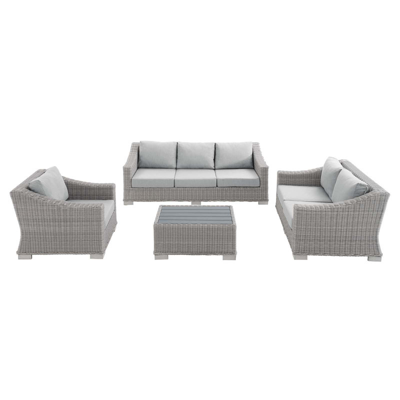 Conway Sunbrella Outdoor Patio Wicker Rattan 4-Piece Furniture Set, Gray