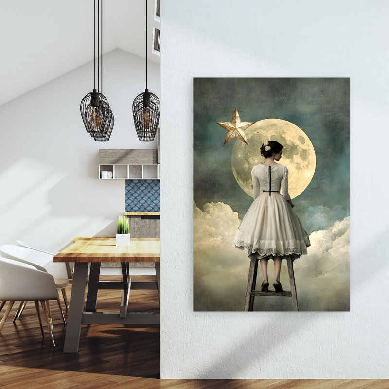 Moonlight Ladder Dream Dreamy Ethereal Romantic Landscape Nature Wall Art Print 1 Piece Wrapped Canvas Wall Art