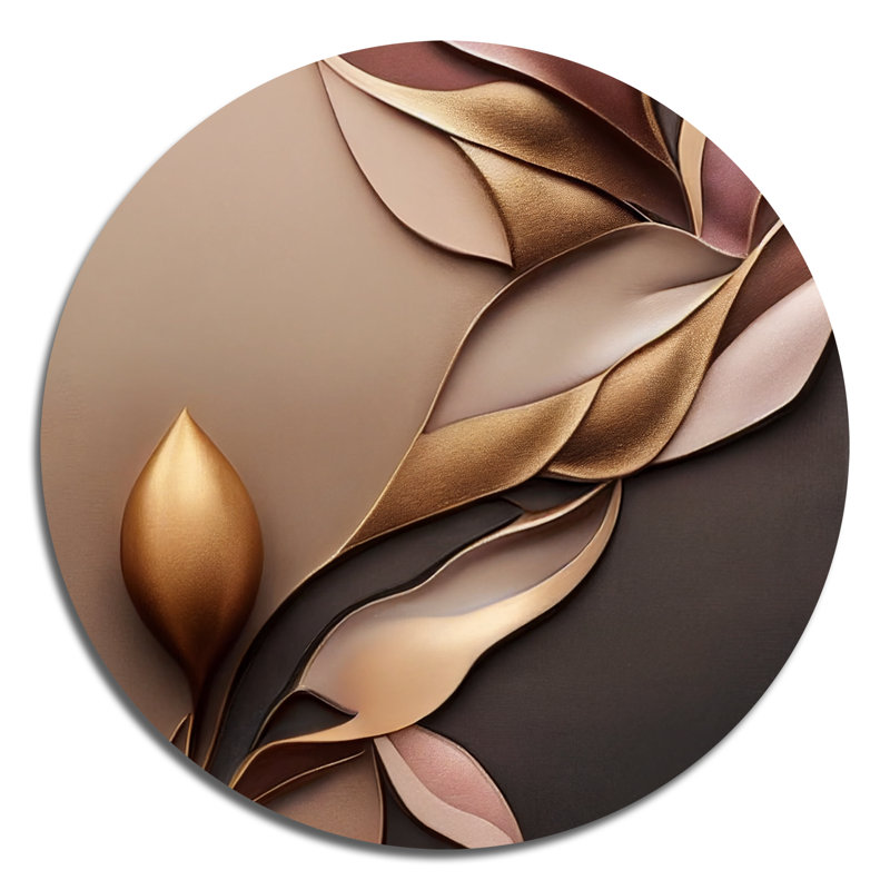 Retro Vintage Abstract Pink And Gold Flowers II - Floral Metal Circle Wall Art, 16" W x 16" H