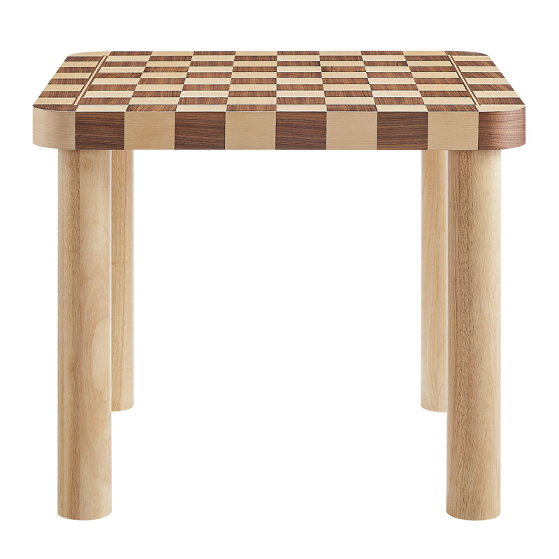 Oscar 36 Inch Square Checkered Dining Table, Oak/Walnut