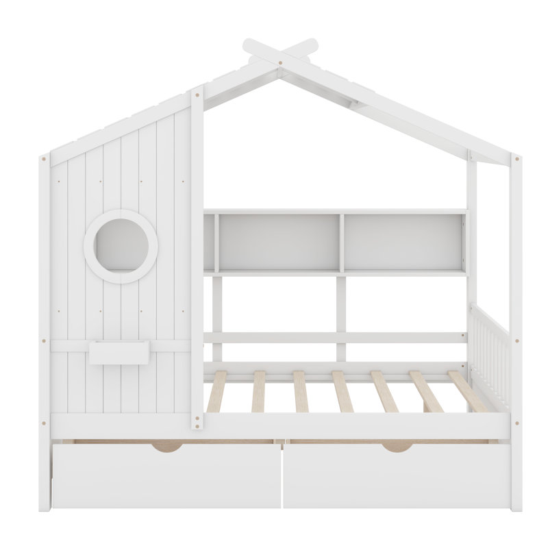 Wooden House Bed, White, Full