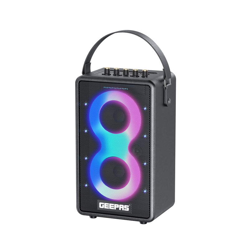 GEEPAS Karaoke Machine | Portable Bluetooth Speaker with UHF Wireless Microphone | Strong Bass RGB Lights BT5.3 USB/TF/AUX/FM/TWS 6H Playtime IPX4 Waterproof Strap Included Home Party Picnic Gift Idea