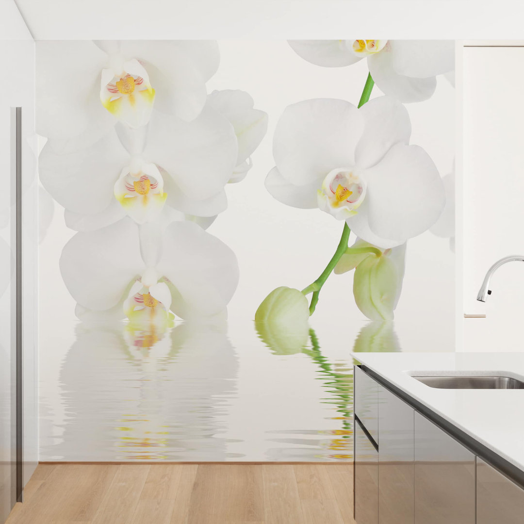 White Wellness Orchid 2.4m x 2.4m Textured Matte Peel & Stick Wall Mural
