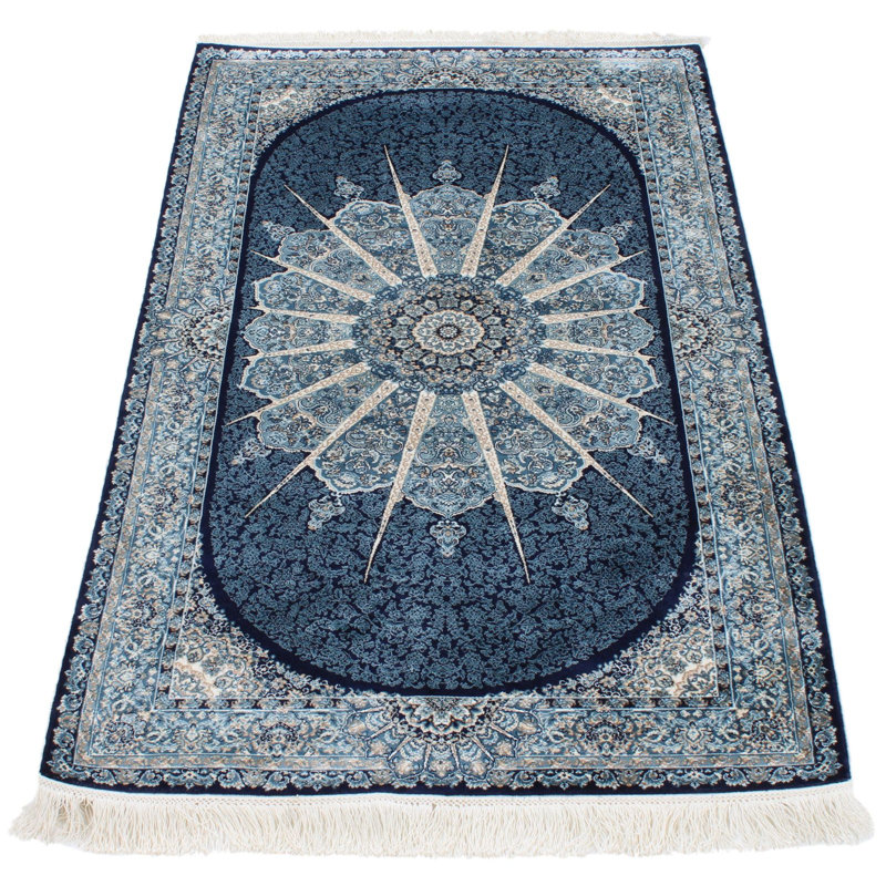 Tapis turc bleu marine et ivoire 3x5