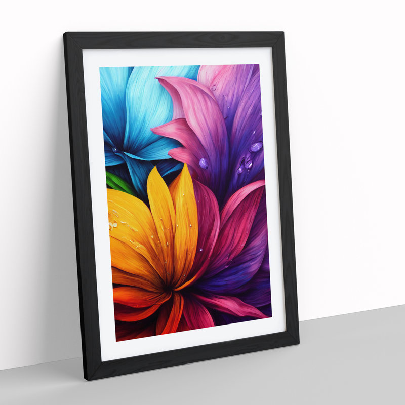 XV1022-4926X Vibrant Flowers No.1 - Print, White, 36cm H x 27cm W, Black Framed Paper
