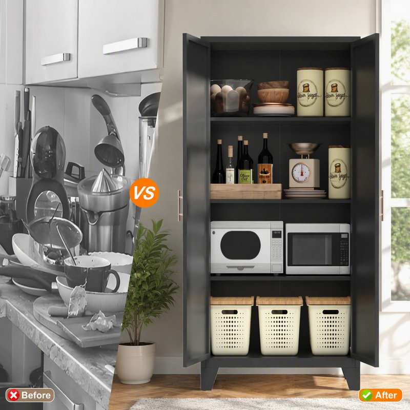 Armoire de rangement en métal de 155 cm (61 po) avec 2 portes élégantes et étagères ajustables pour chambre ou salon