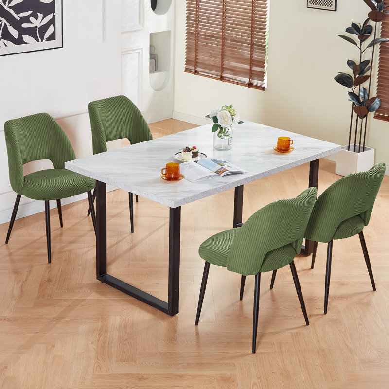 Raelene Upholstered Corduroy Fabric Armless Dining Chair, Green