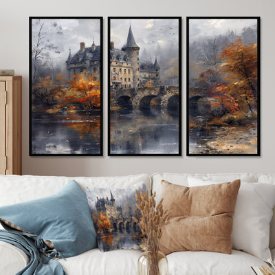 «Beige Orange Autumn Rustic Chateau In Europe II - Chateaus», ensemble de reproduction d'art mural