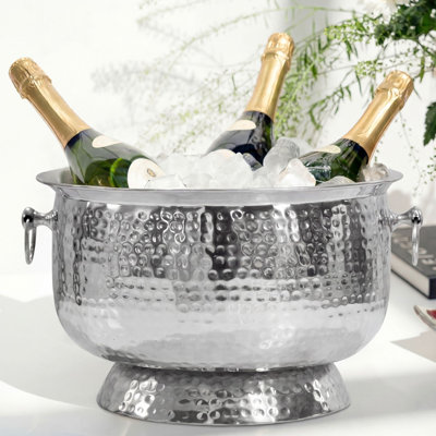 Hammered Gold Aluminium Champagne & Wine Cooler for 6 Bottles, Ice Bucket, Handmade