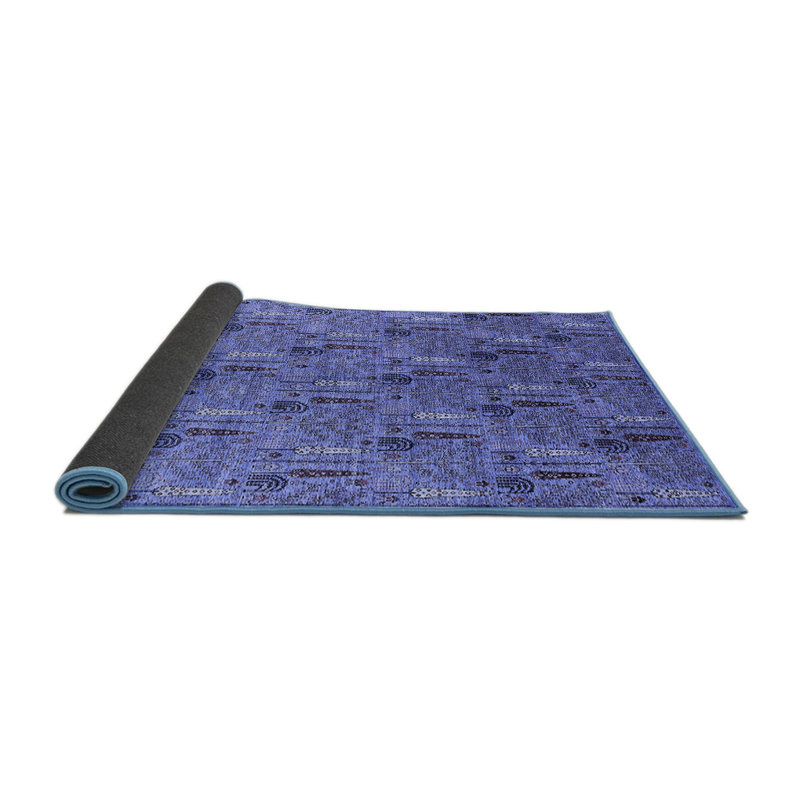 Tapis oriental en laine / polyester tissé à la machine en bleu, Carré 8 pi