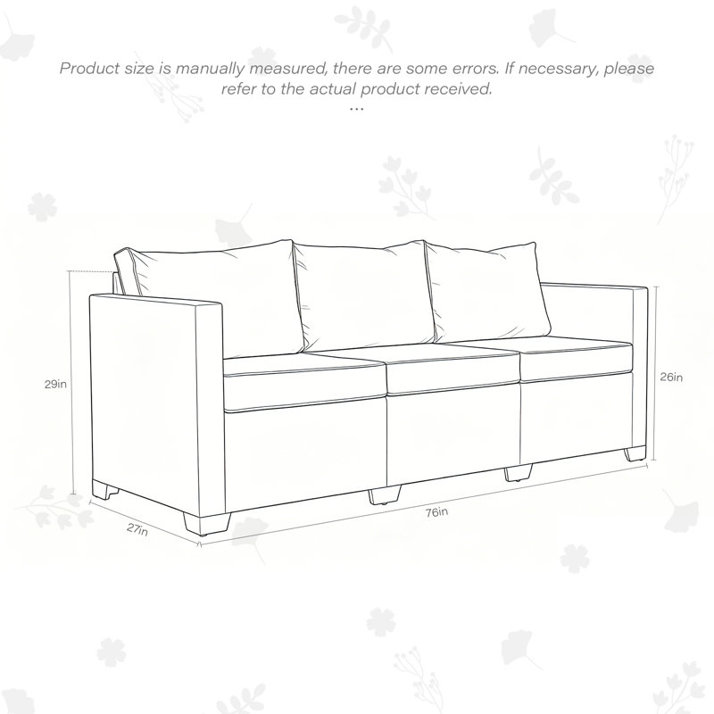 Canapé d'extérieur en osier de 79 po de largeur avec coussins antidérapants et housse imperméable Ailina, Noir, Gris clair
