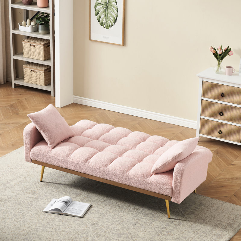 Lit rose en tissu de 69 pouces pour les petits espaces de vie, réglable à trois vitesses au lit, confortable et amovible, structure en bois massif et planche artificielle, 2 sièges, conception moderne faite de chambre à coucher