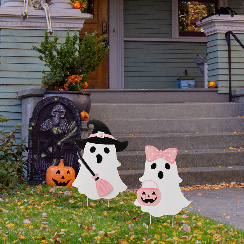 S/2 28"H Halloween Metal Ghosts Yard Stake(KD)