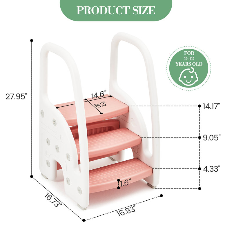Tabouret pour tout-petits à 3 marches, tour pour enfants avec poignées latérales sécurisées, aide à l'apprentissage en plastique gris, pour comptoir de cuisine, lavabo de salle de bain et formation pour la propreté