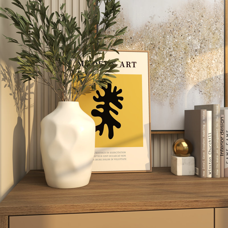 Stoneware Table Vase, 13.75" H x 9.15" W x 9.15" D, White