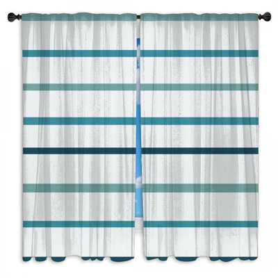 Rideaux de fenêtre à rayures bleues et blanches et transparents - 2 panneaux