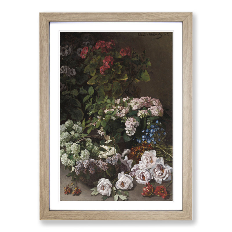 Spring Flowers by Claude Monet - Picture Frame Painting, 65cm H x 48cm W x 2cm D, Oak