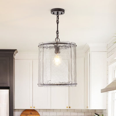 Modern 1-Light Handcrafted Water Ripple Glass Cylinder Pendant Light 