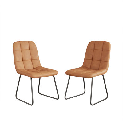 Modern Kitchen Dining Chairs with Carbon Steel Legs, Faux Leather Upholstered Side Chair (2 Chairs)