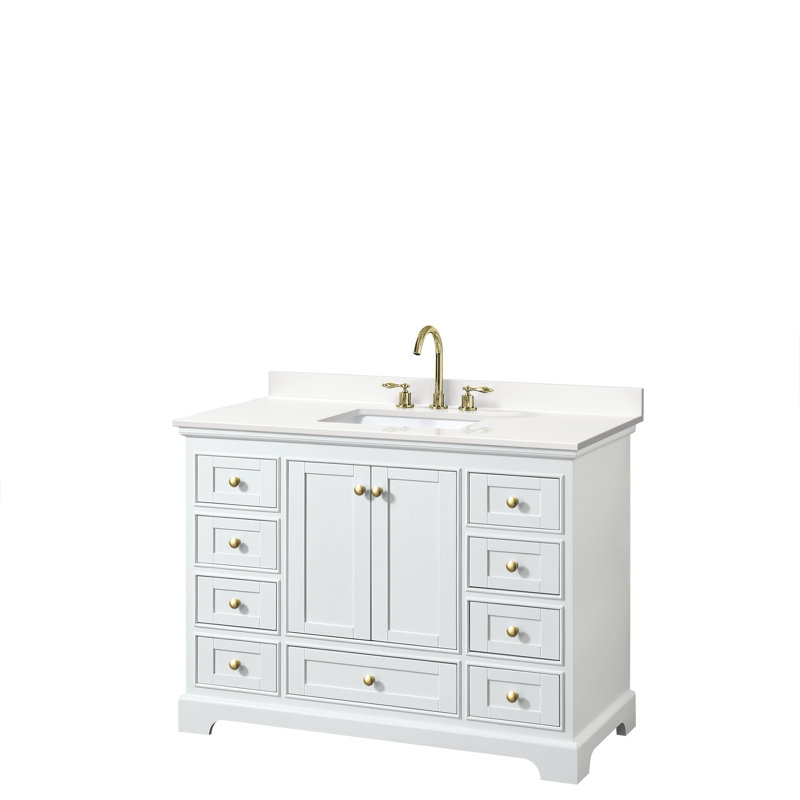 Deborah 48'' Single Bathroom Vanity with Quartz Top, WDX13518, White, Brushed Gold