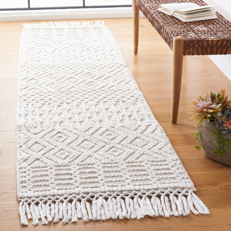 Tapis ivoire tissé à plat à la main Southwestern, Tapis de couloir 2 pi 3 po x 6 pi