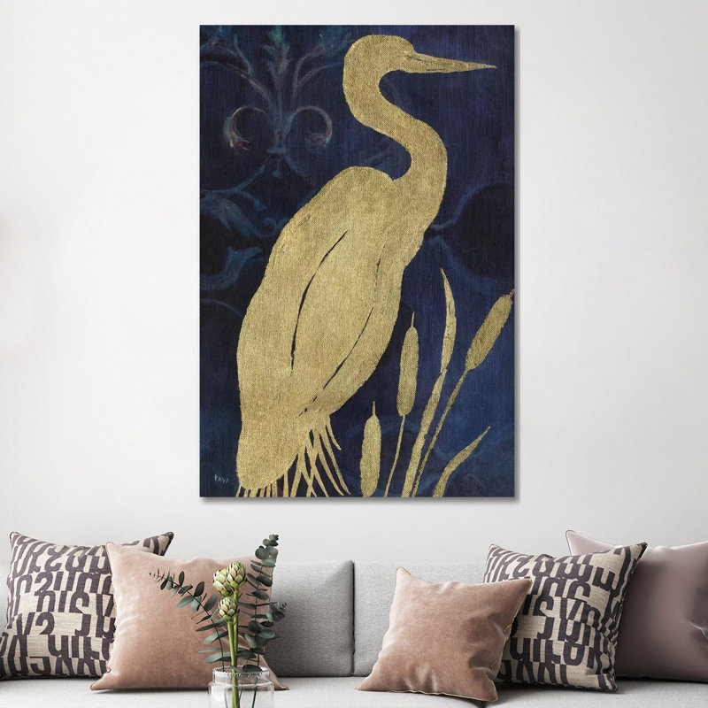 Egret On Indigo I by Tava Studios - Wrapped Canvas Painting, 152.5 cm H x 101.5 cm W