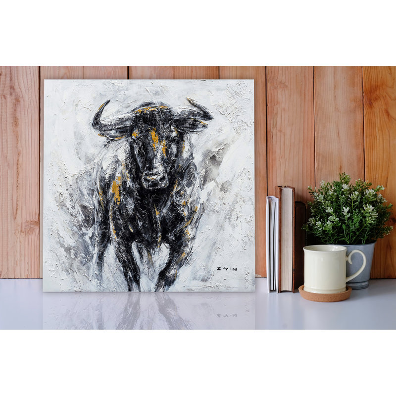 Fearless Ox - peinture sur toile tendue, H 12 po x l 12 po x P 1,5 po