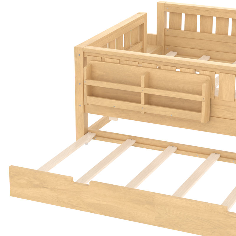 Lit pour enfant en bois massif avec lit gigogne, bibliothèque intégrée et petit escalier, lit pour tout-petit Safe Guardrail