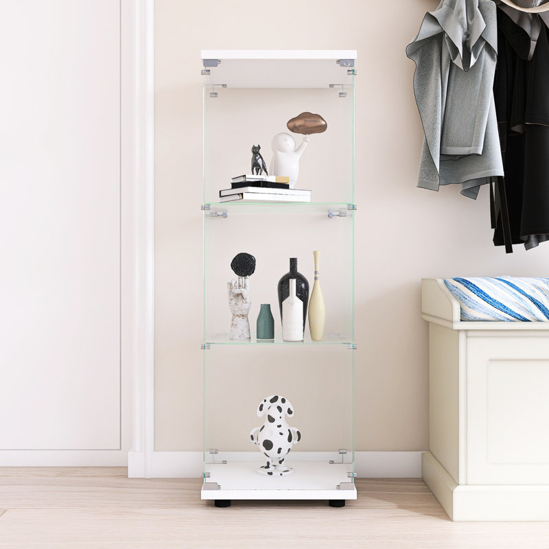Vitrine blanche en verre sur pied avec 3 tablettes - Installation rapide pour le bureau, la chambre à coucher, le salon et le bureau