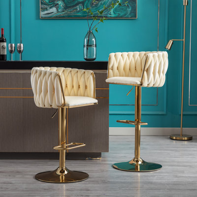 2 tabourets de bar à hauteur réglable - siège en velours, structure à pieds dorés, confortable, capacité de 250 lb, patins pour bureaux, maisons, cafés, 2 pièces, pieds, 33,32 po Grand îlot de cuisine rempli de mousse