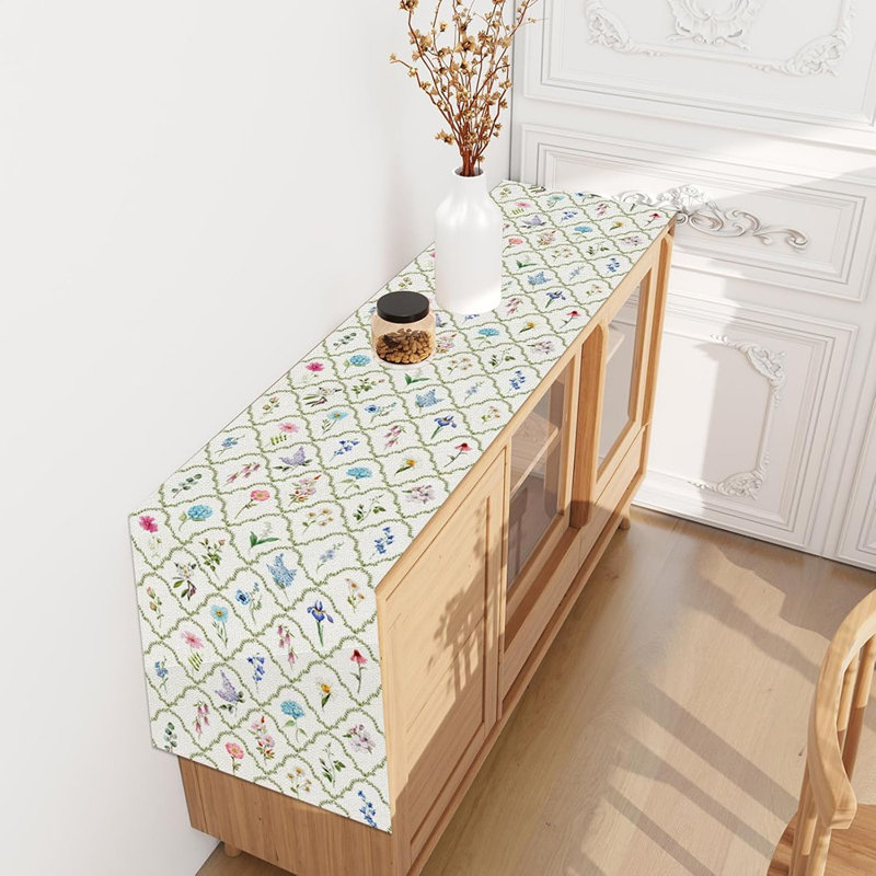 Chemin de table - multicolore, tulipes à l'aquarelle, lin, décoration de table de printemps