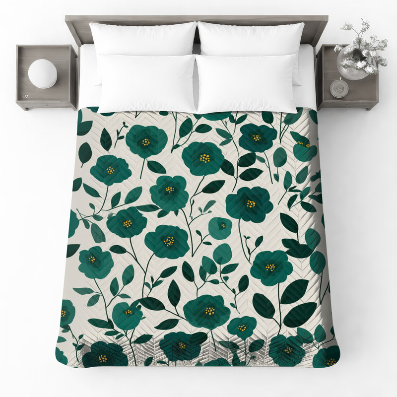 Couvre-lit matelassé à motif floral bleu sarcelle toutes tailles, Très grand lit