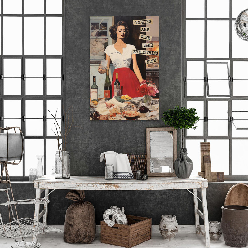 La cuisine et le vin rendent tout parfait, H 36 po x l 24 po x P 1,25 po
