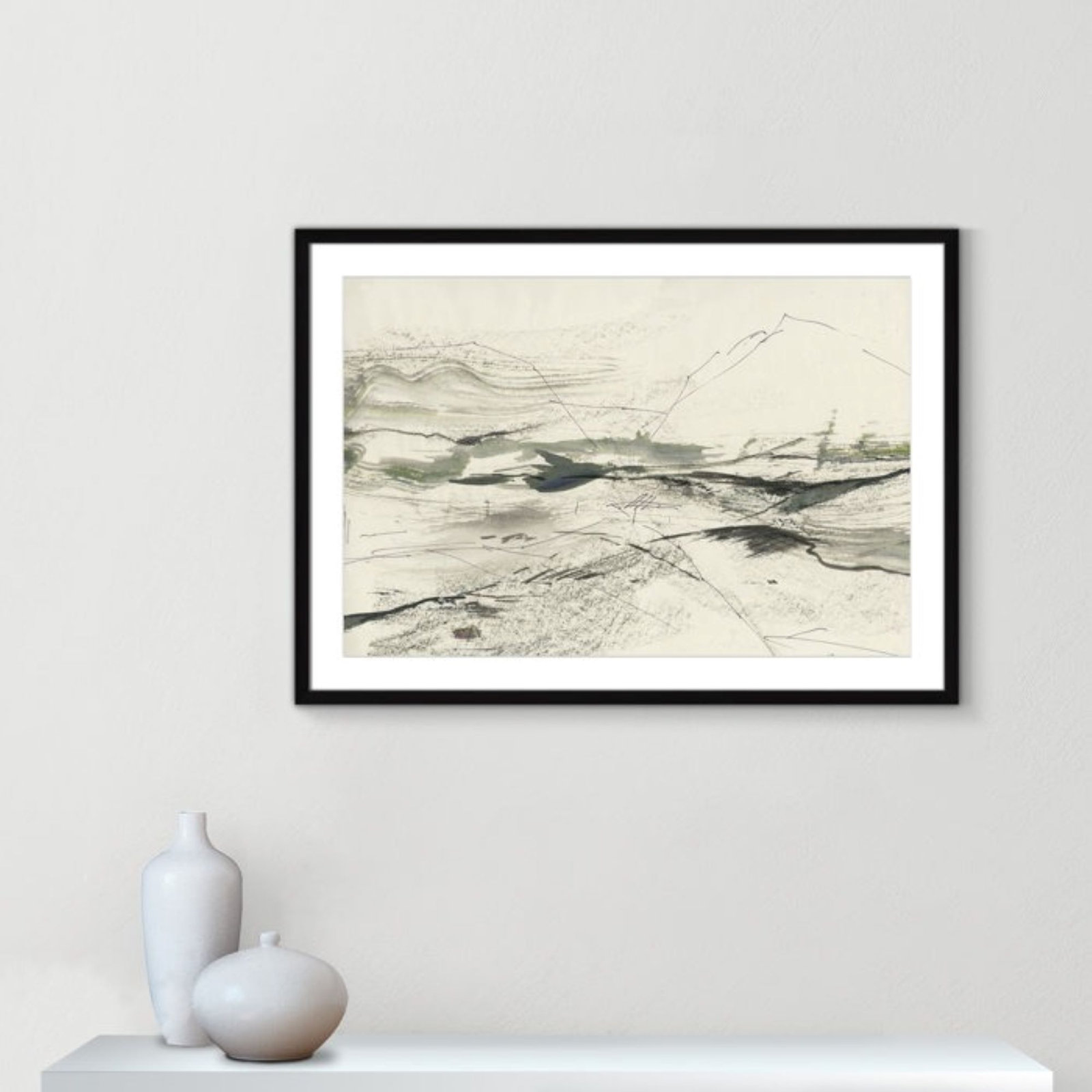 Green Sketches Print by PI Studio, White, Black Box Picture Framed, 25.5" H x 35.5" W x 1.25" D