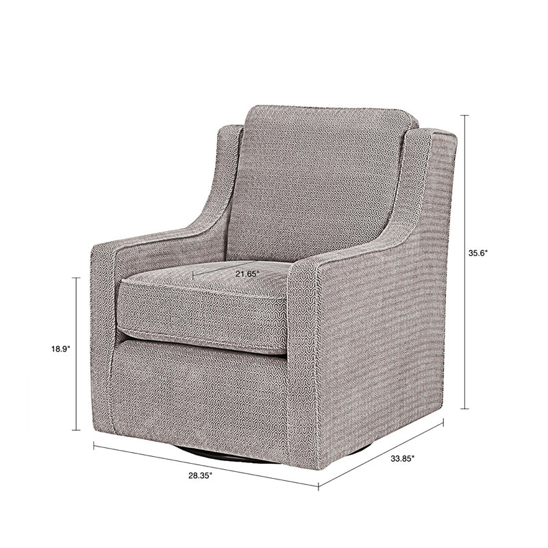 Gray Geometric Pattern Swivel Accent Chair with Wood Frame