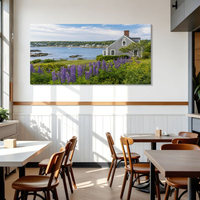 Canvas Wall Art Lupine Maine Coast Wall Decor for Living Room Bathroom Bedroom Office 24"H x 48"W Art Paintings, Ready to Hang