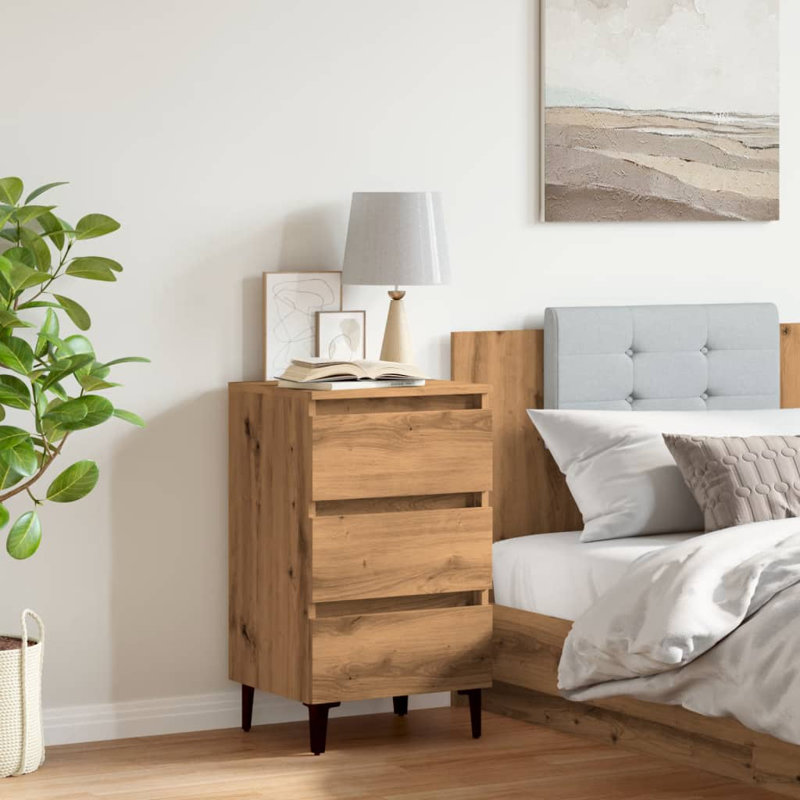 Pythagoras 40cm W Manufactured Wood Bedside Table, Artisan Oak