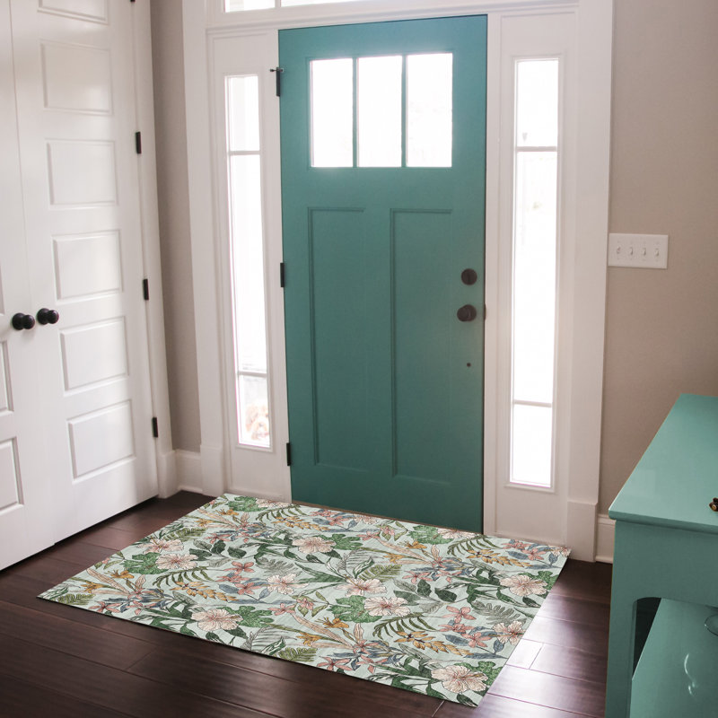 Rayna Thea Green Ivory Pink Orange Machine Washable Bold Floral Indoor Area Rug, Flat Pile & Slip-Resistant for Living Room & Bedroom - Green, 3x5