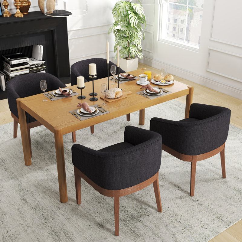 Modern Farmhouse Dining Set，Solid Wood Table & Upholstered Barrel Chairs，5/7 Piece Kitchen Set In Black/Brown, Brown