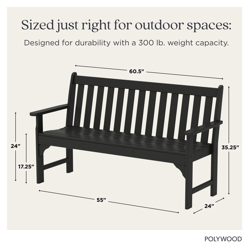 POLYWOOD Vineyard Patio Bench, 35.25" H x 60" W x 24" D, Black