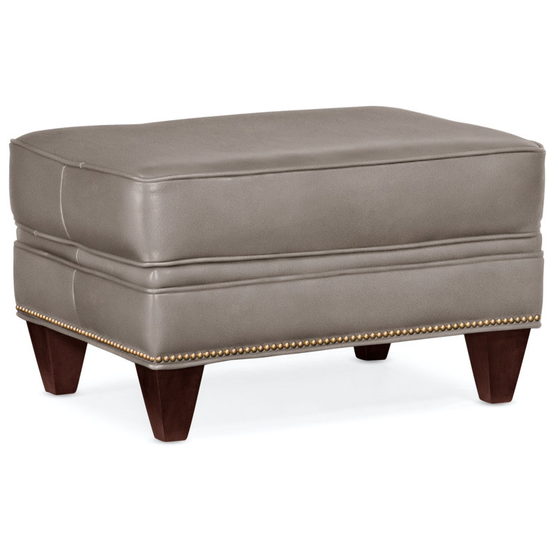 Repose-pieds rectangulaire en cuir véritable de 28,5 po de largeur Reddish, Naturel français, Acajou
