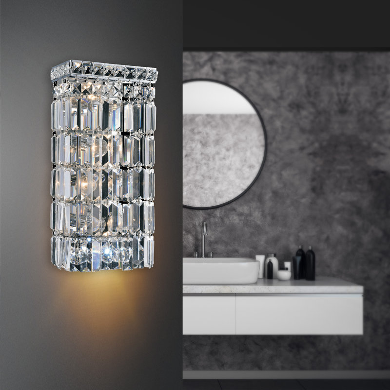 Marnell 7'' 4-Light Bathroom Sconce with Chrome Finish For Bathroom, Powder Room, Vanity Area – E12 LED Compatible – Crystal-Encrusted Modern Glam Design